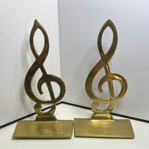Vintage Brass Treble Clef Bookends IEM Made In Taiwan